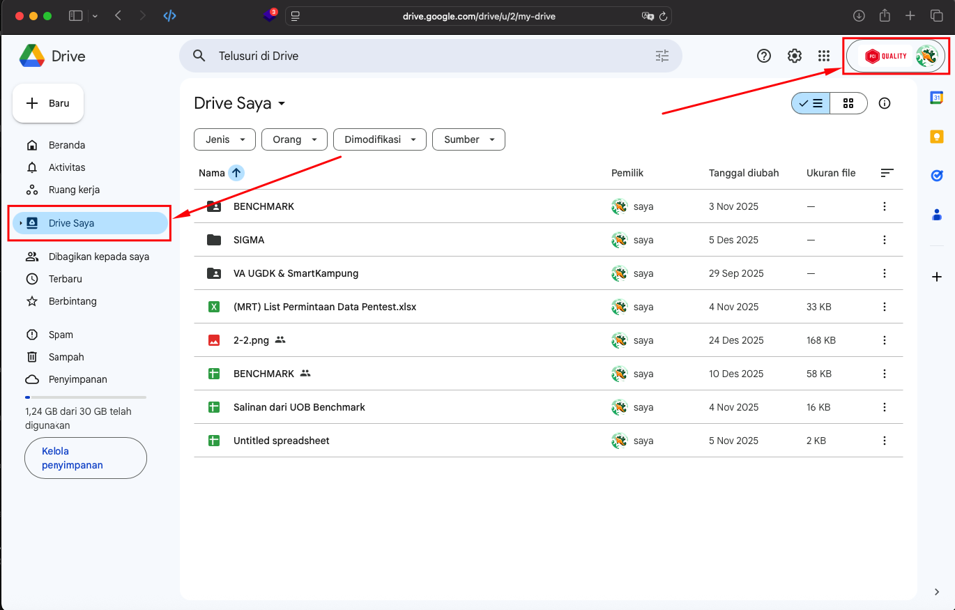 Tampilan awal Google Drive dan verifikasi akun